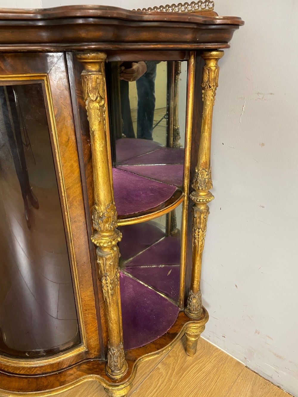 C19TH walnut and carved giltwood floor standing corner cabinet  View VI