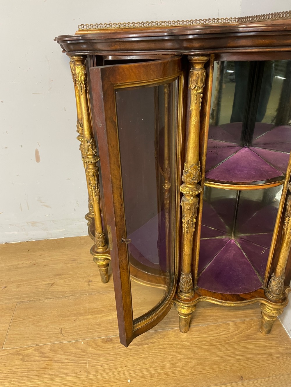 C19TH walnut and carved giltwood floor standing corner cabinet  View IX