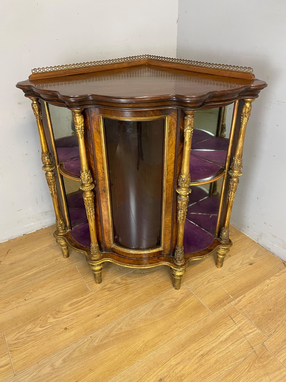 C19TH walnut and carved giltwood floor standing corner cabinet  View XII