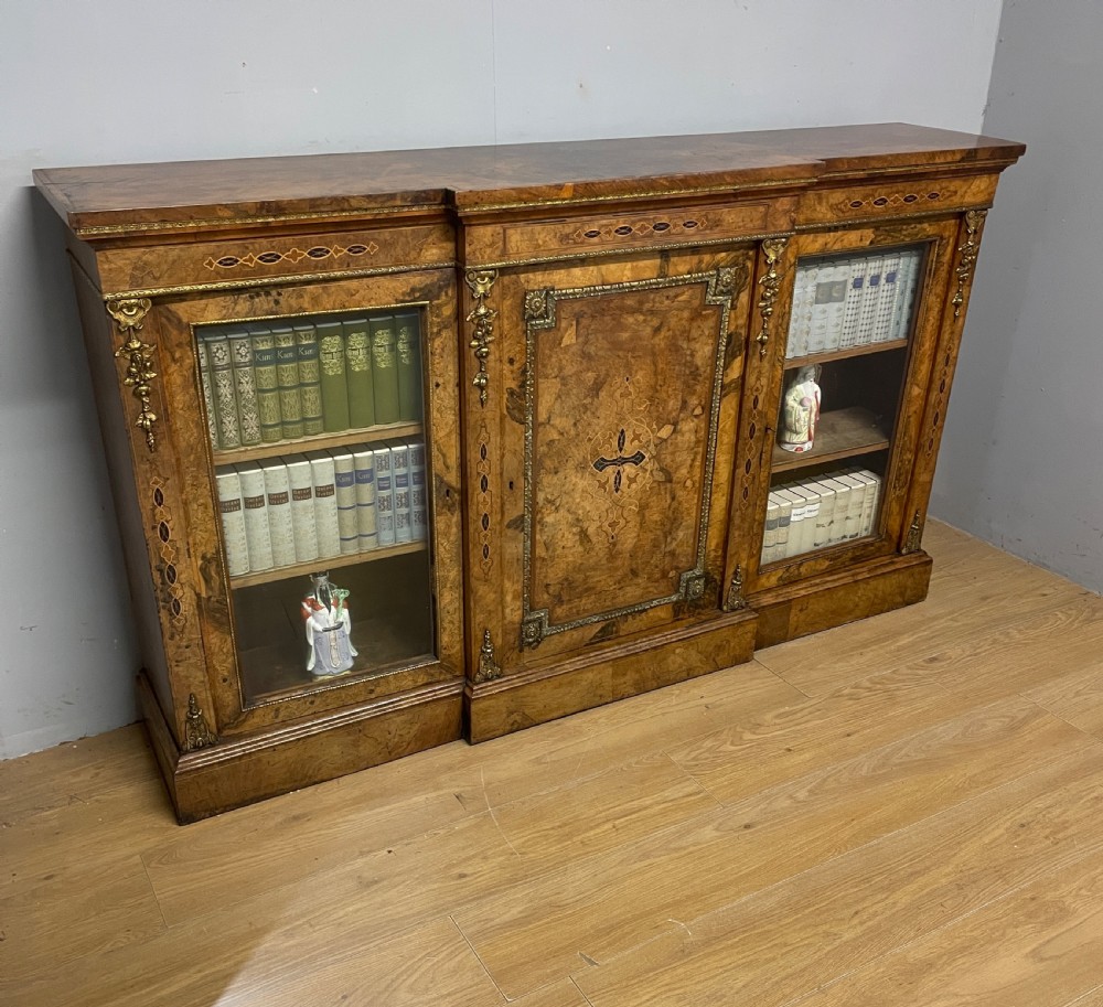 C19TH inlaid walnut ormolu mounted three door bookcase  View III