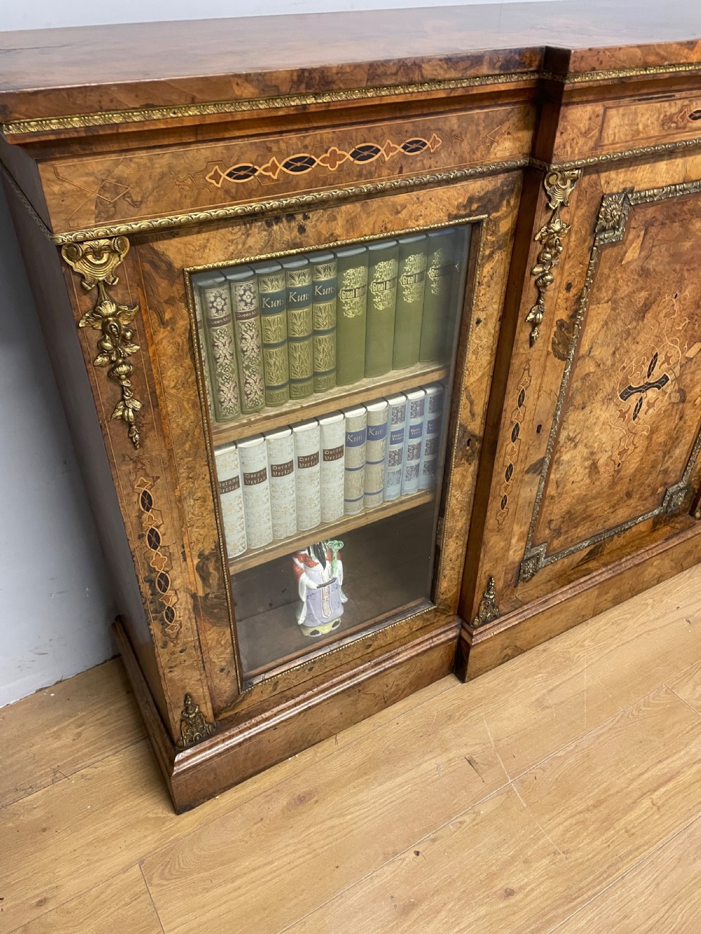 C19TH inlaid walnut ormolu mounted three door bookcase  View VI