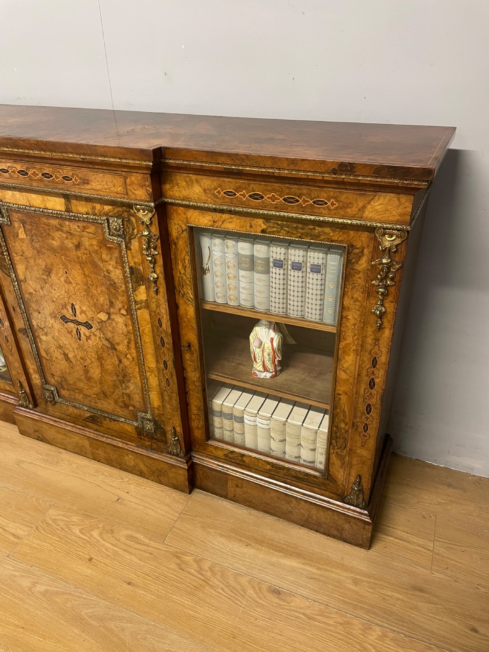 C19TH inlaid walnut ormolu mounted three door bookcase  View IX