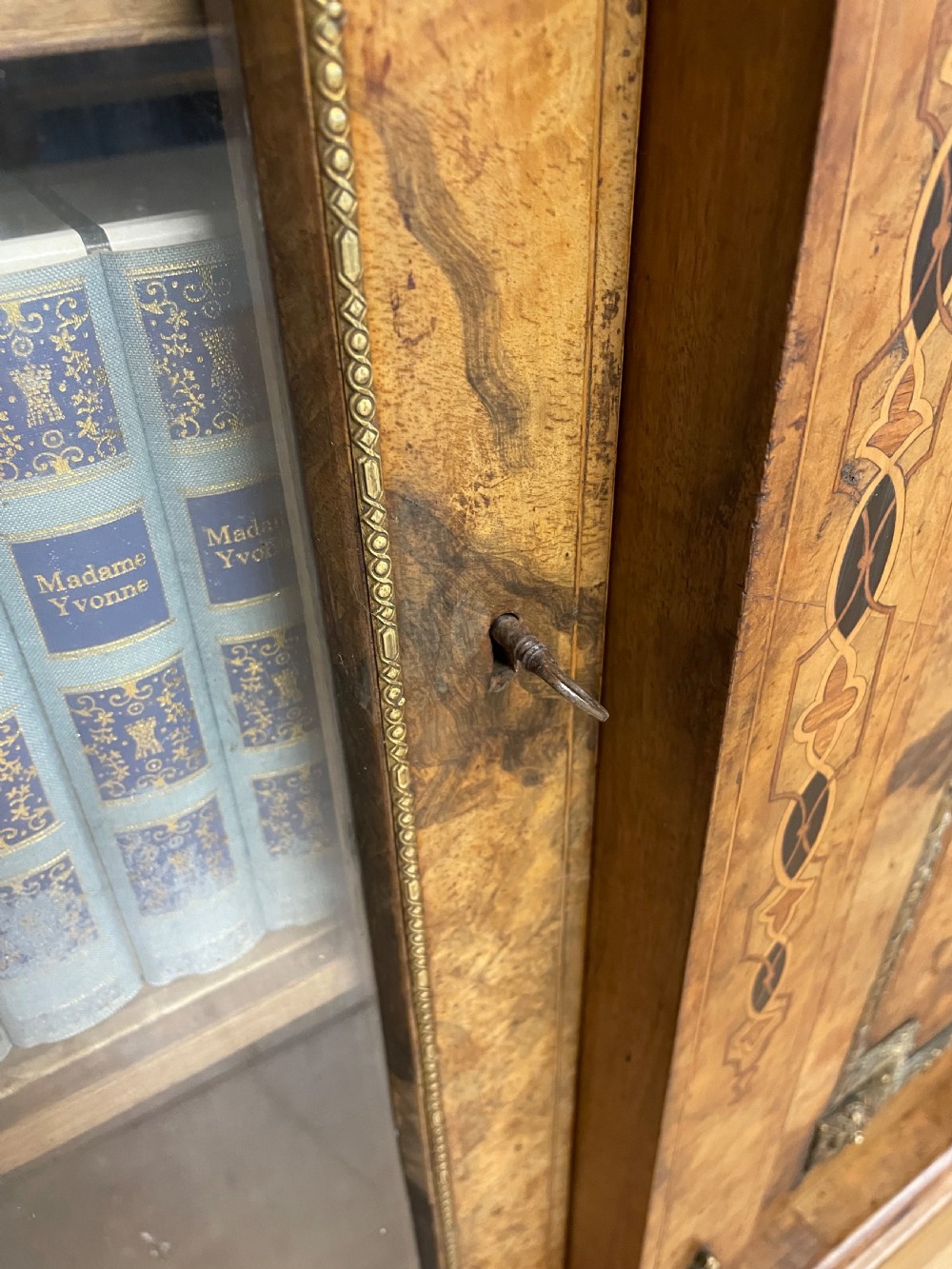 C19TH inlaid walnut ormolu mounted three door bookcase  View X