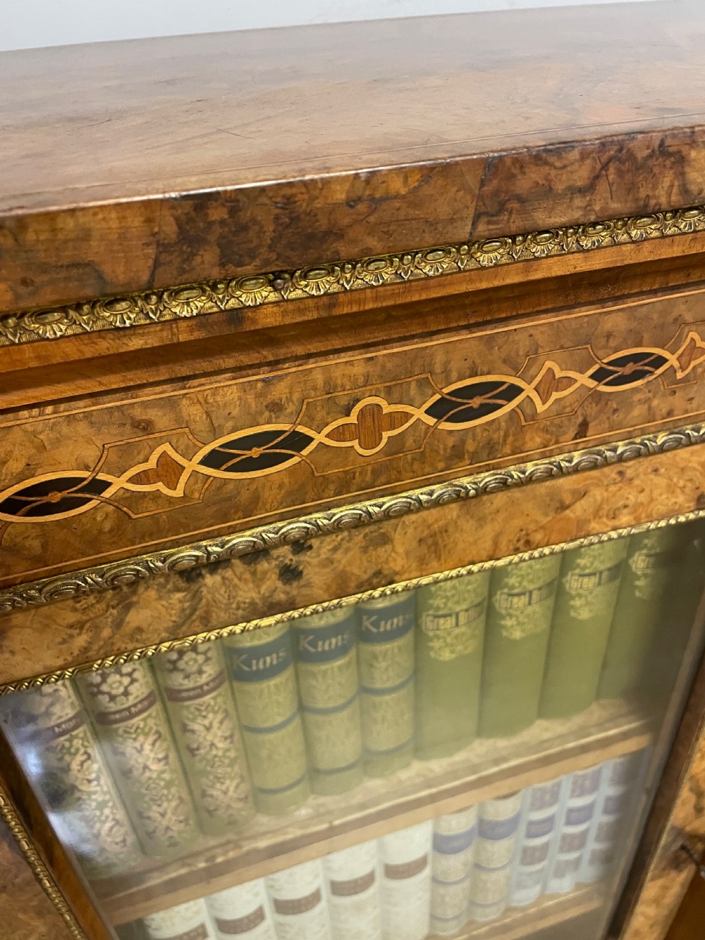 C19TH inlaid walnut ormolu mounted three door bookcase  View XI