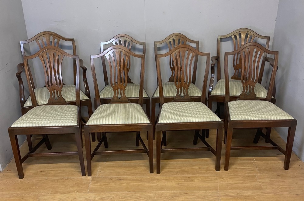 Set of 8 Edwardian mahogany Hepplewhite style dining chairs  View II