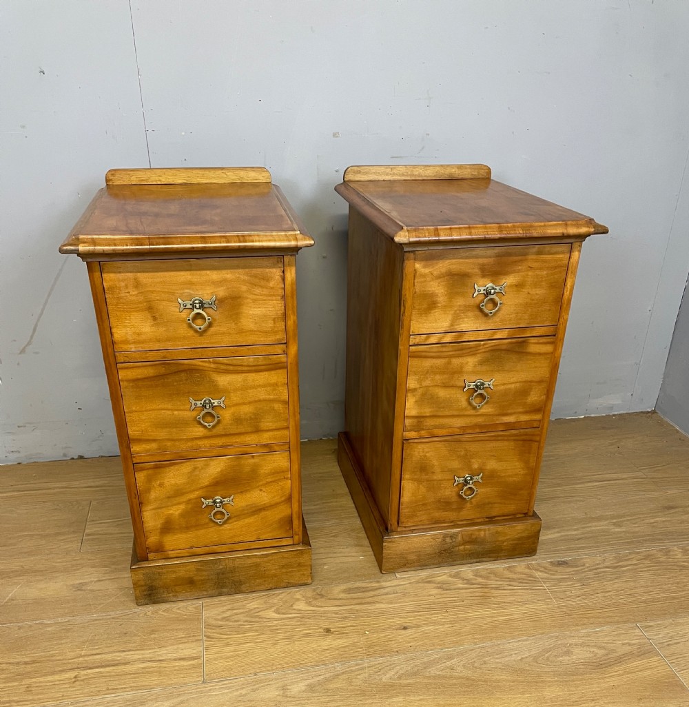 C19TH pair of satin birch bedside cabinets  View II