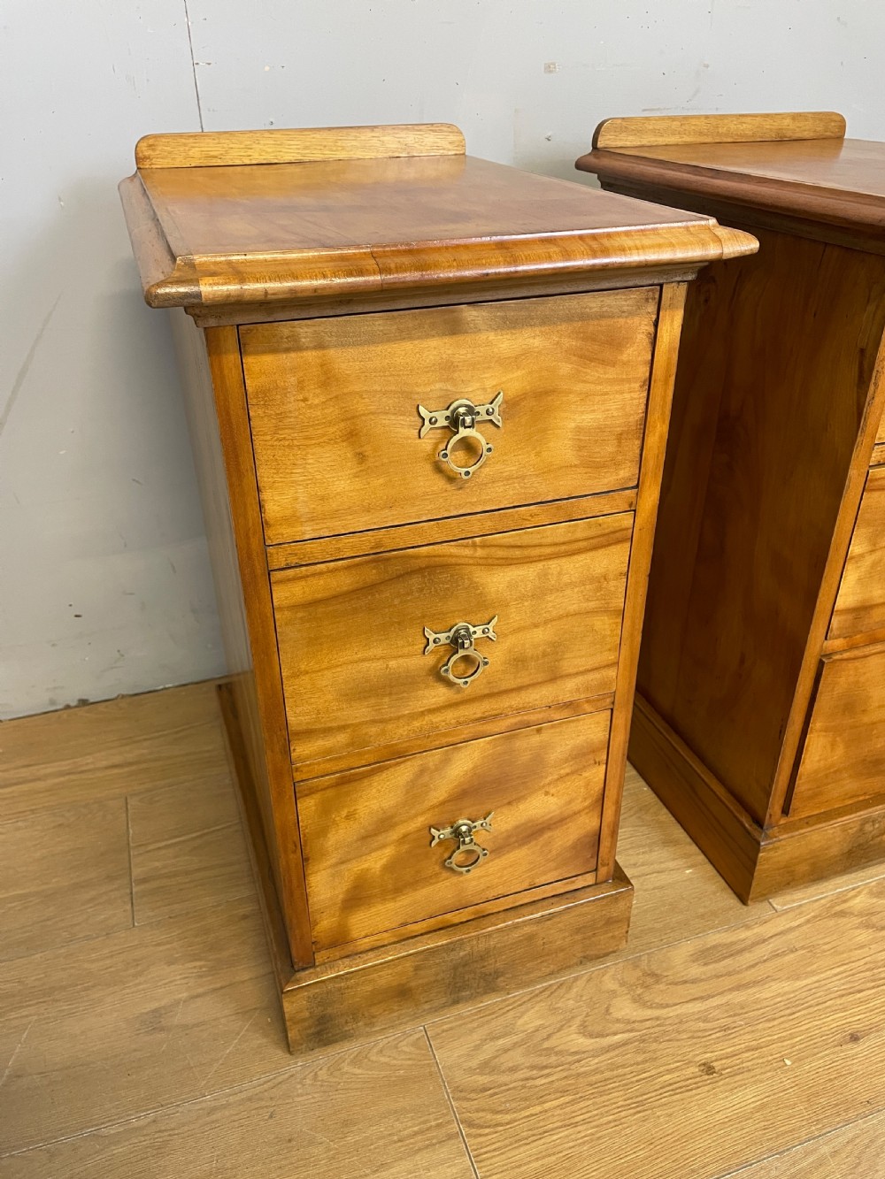 C19TH pair of satin birch bedside cabinets  View III