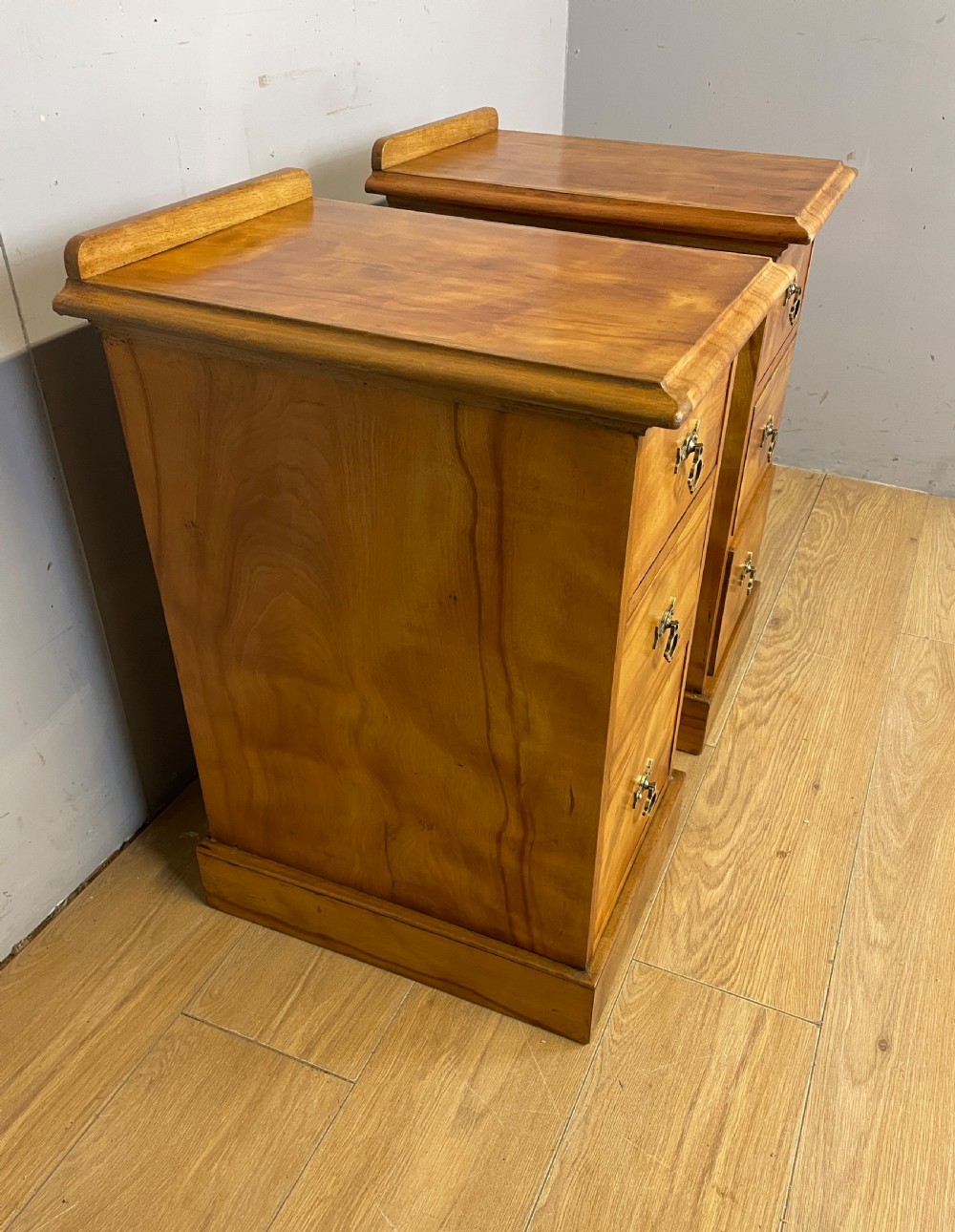 C19TH pair of satin birch bedside cabinets  View V