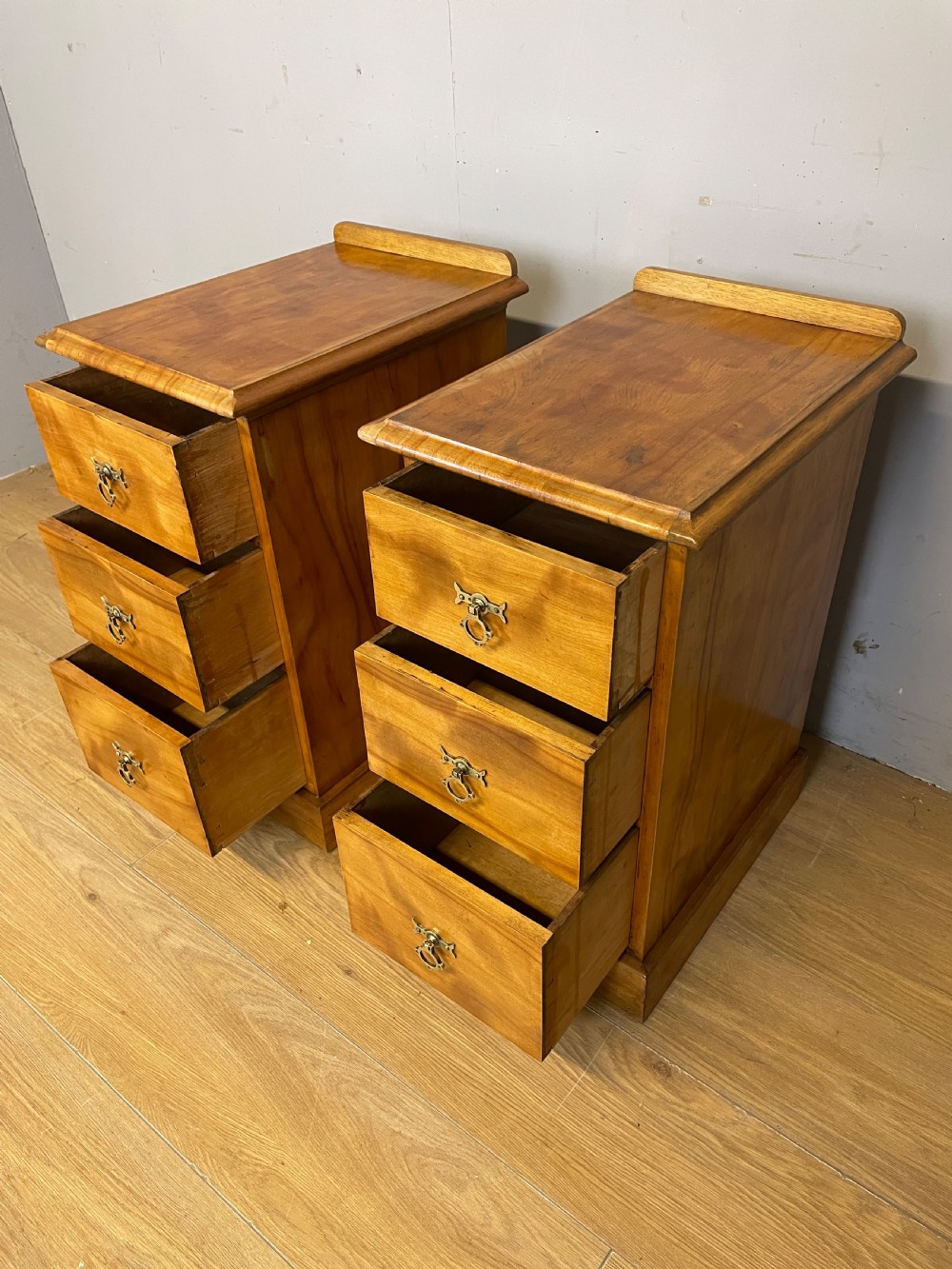 C19TH pair of satin birch bedside cabinets  View VI
