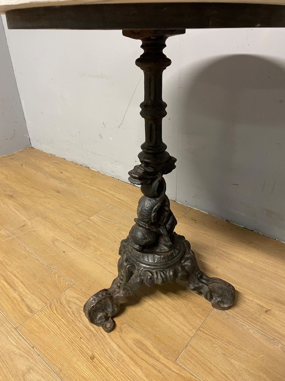 C19TH cast iron tripod table with white Carrara marble top  View III