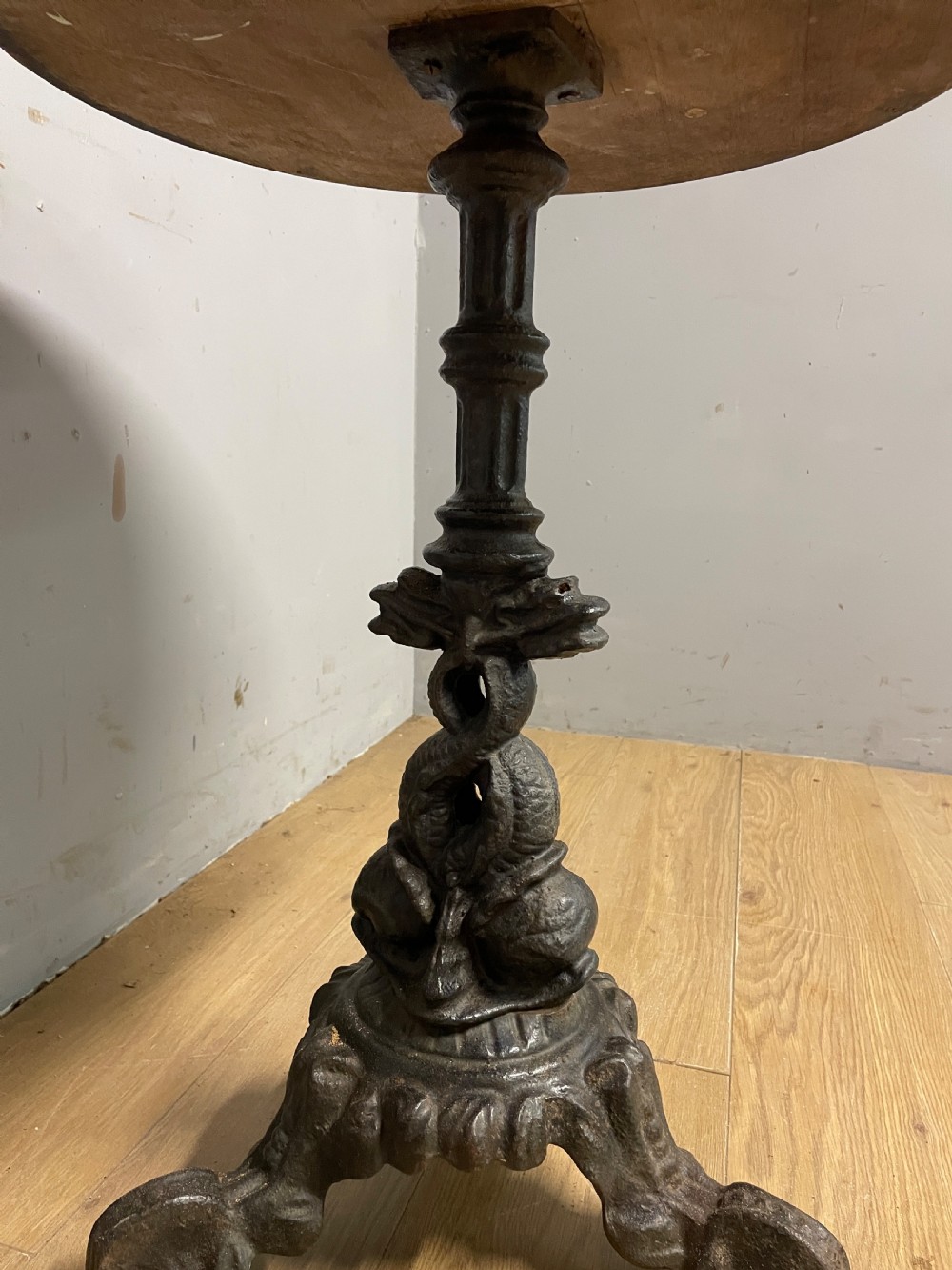C19TH cast iron tripod table with white Carrara marble top  View VIII