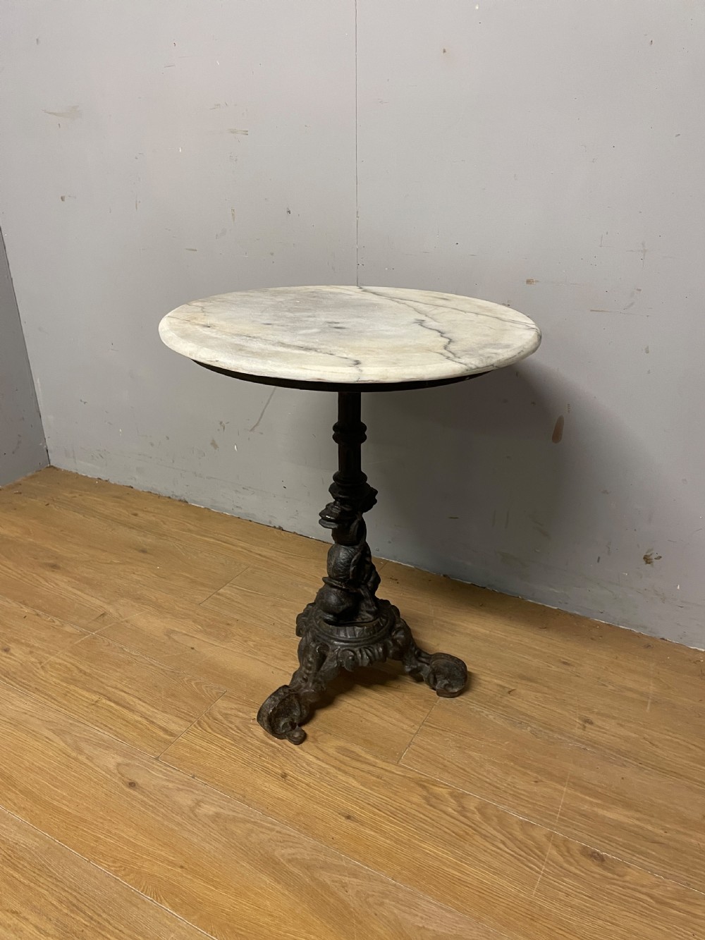 C19TH cast iron tripod table with white Carrara marble top  View XI