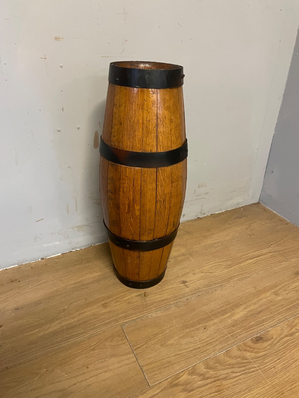 Edwardian oak coopered stick stand 