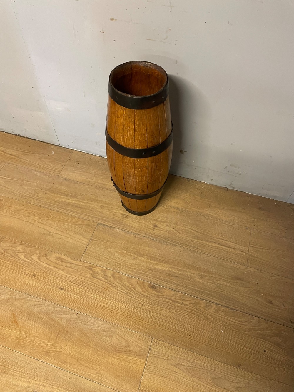 Edwardian oak coopered stick stand  View IV