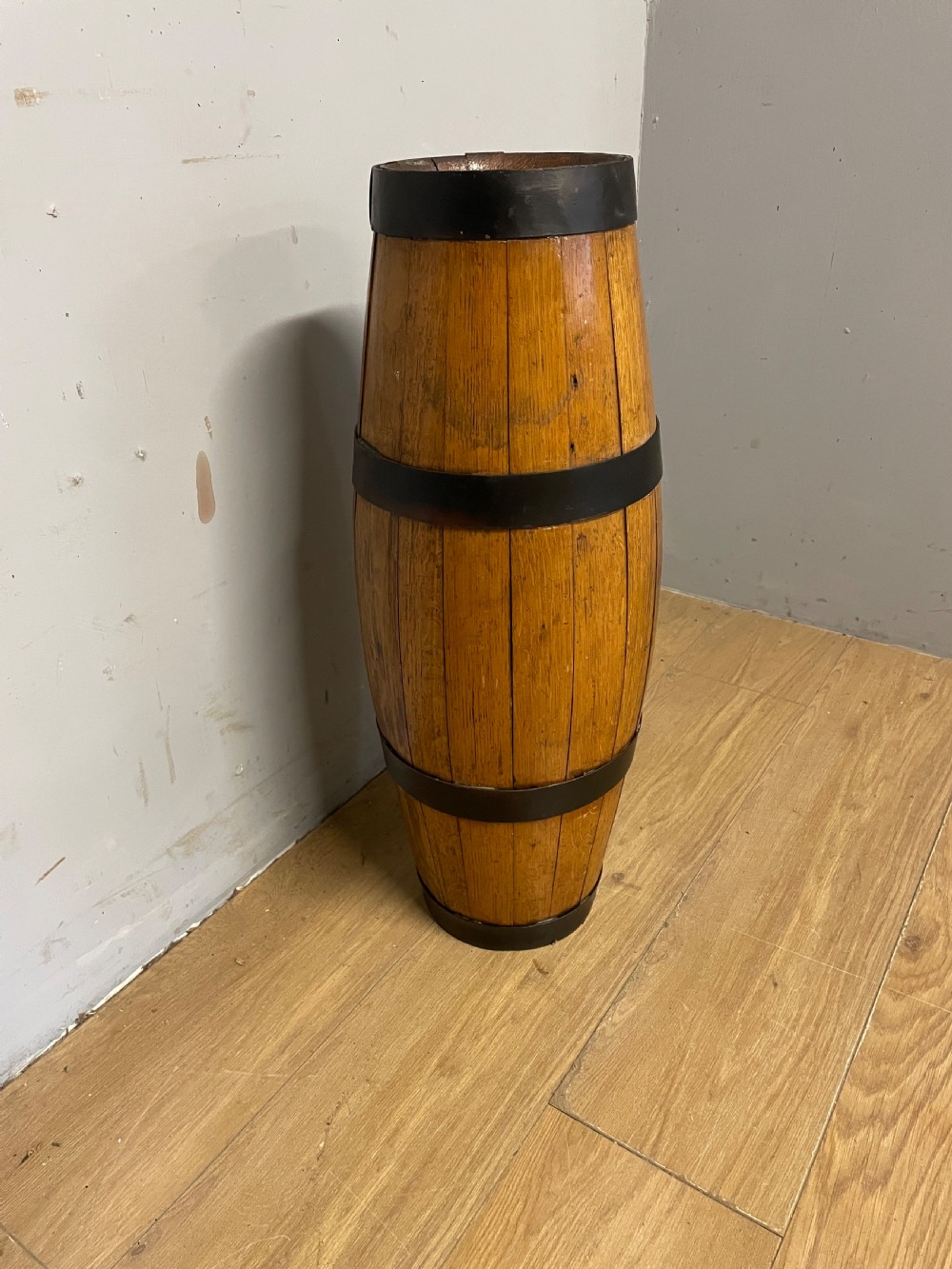 Edwardian oak coopered stick stand  View VI