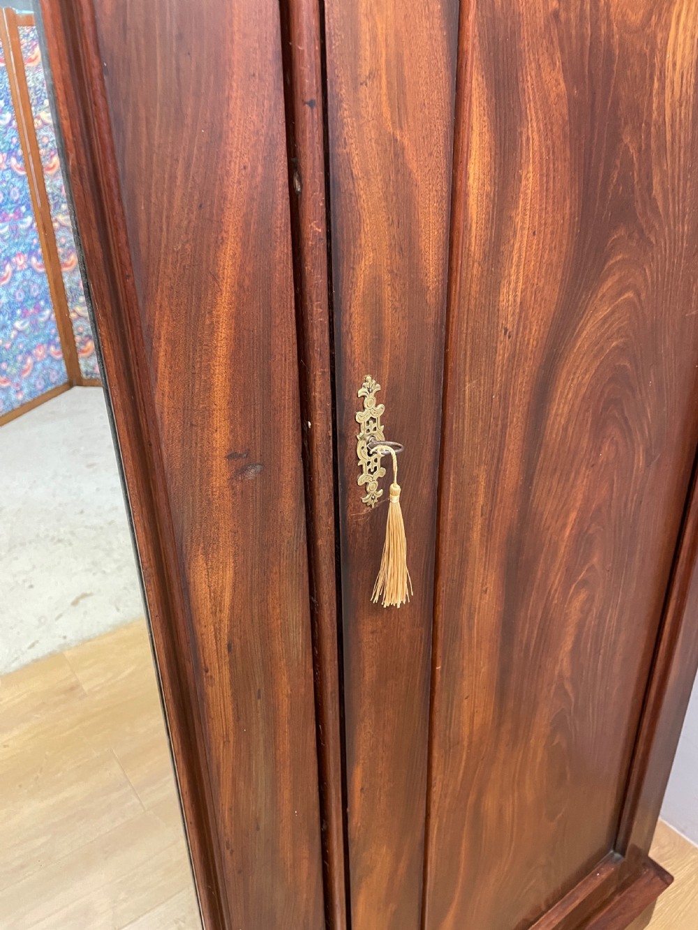 C19TH flame mahogany country house three door triple wardrobe  View V