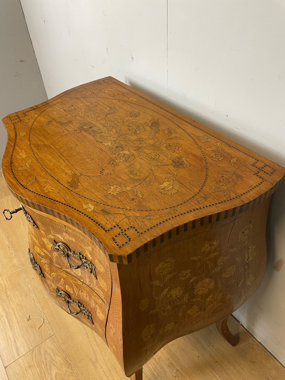 C19TH small French inlaid bombe chest of drawers  View V