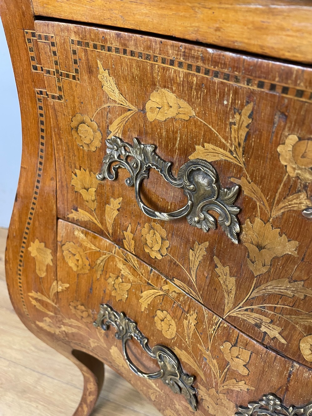 C19TH small French inlaid bombe chest of drawers  View X