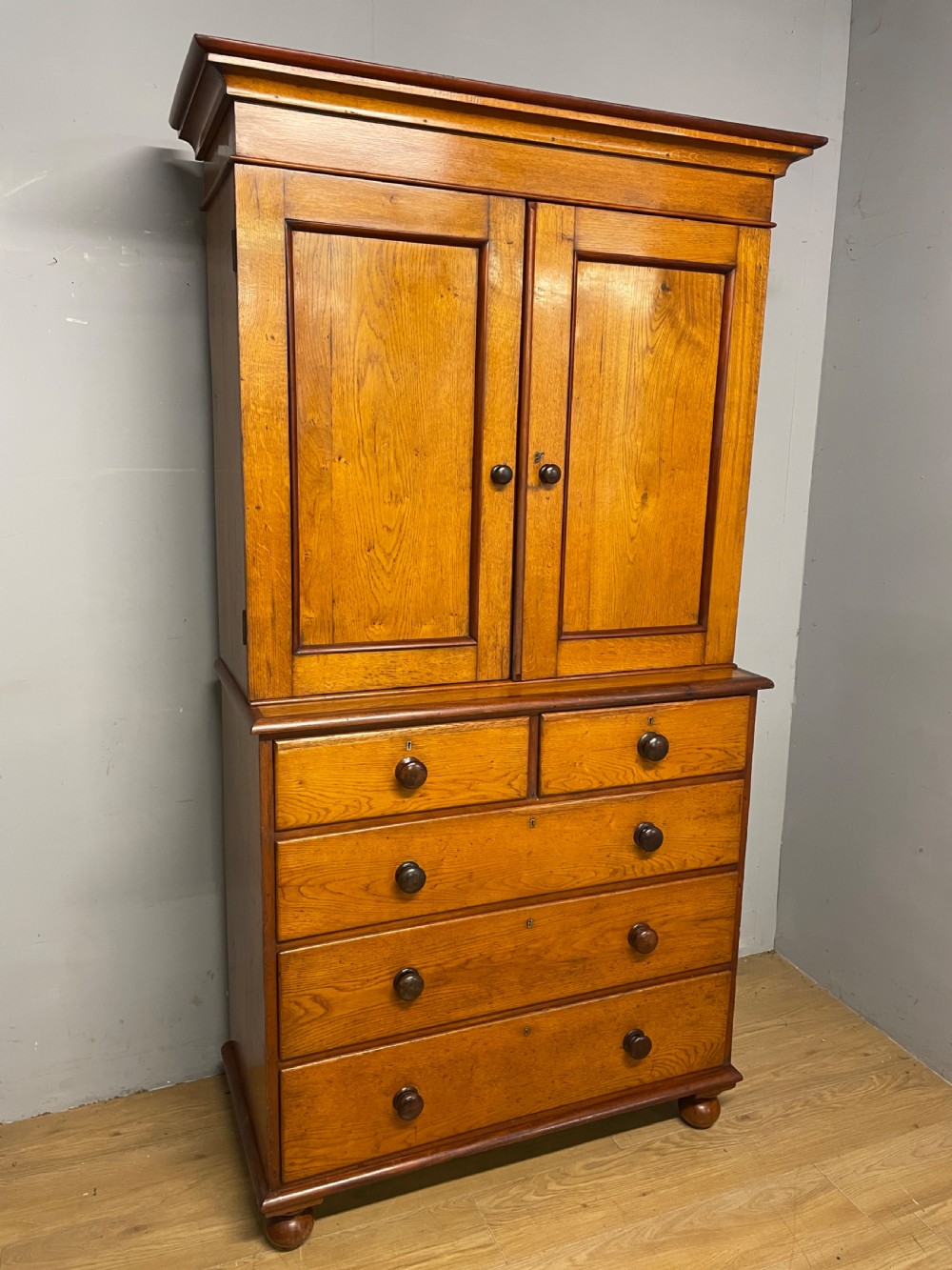 C19th country house golden oak housekeepers cupboard  View II