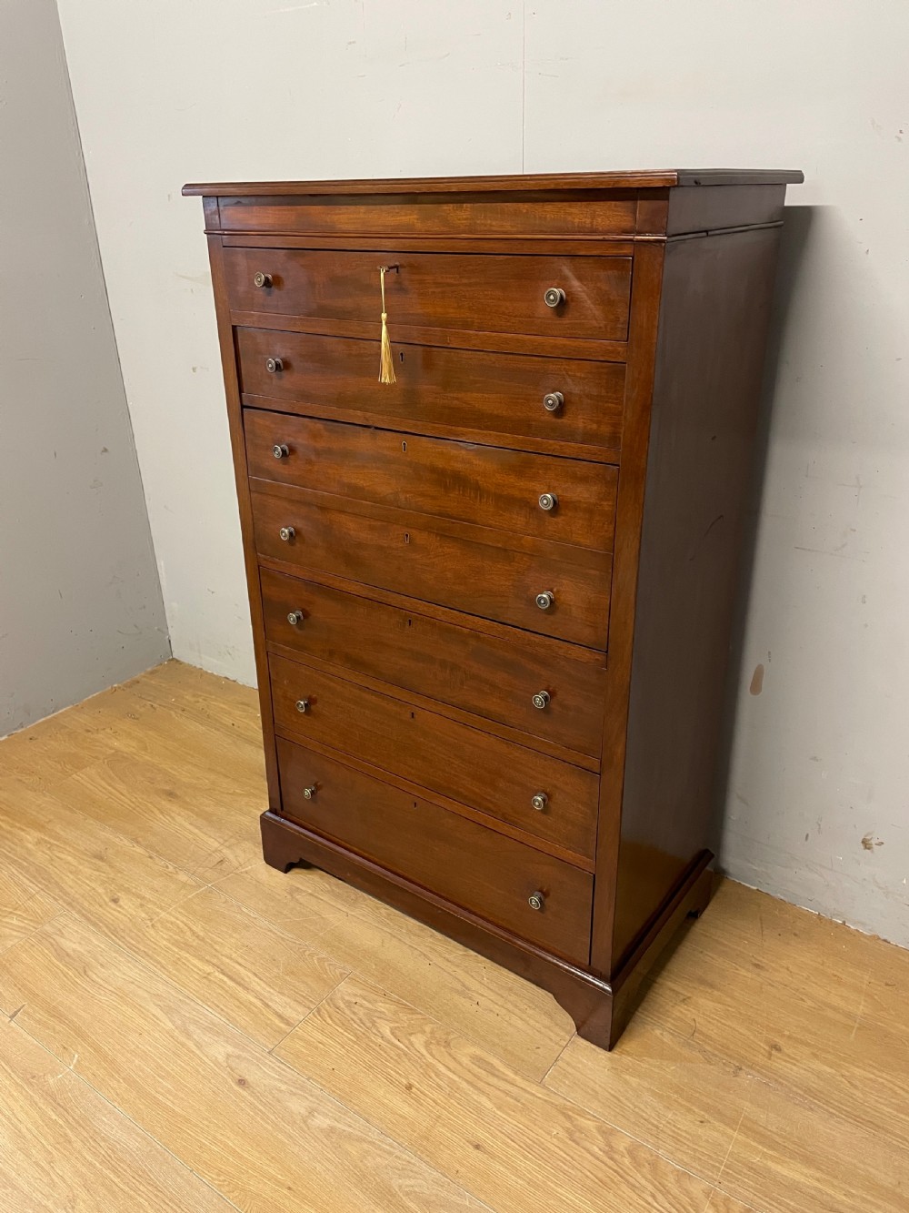 Edwardian mahogany 5 height slim chest of drawers with secretaire only 77cm wide 