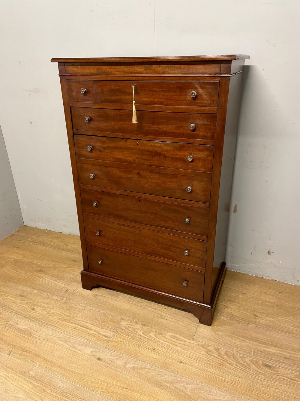 Edwardian mahogany 5 height slim chest of drawers with secretaire only 77cm wide  View II