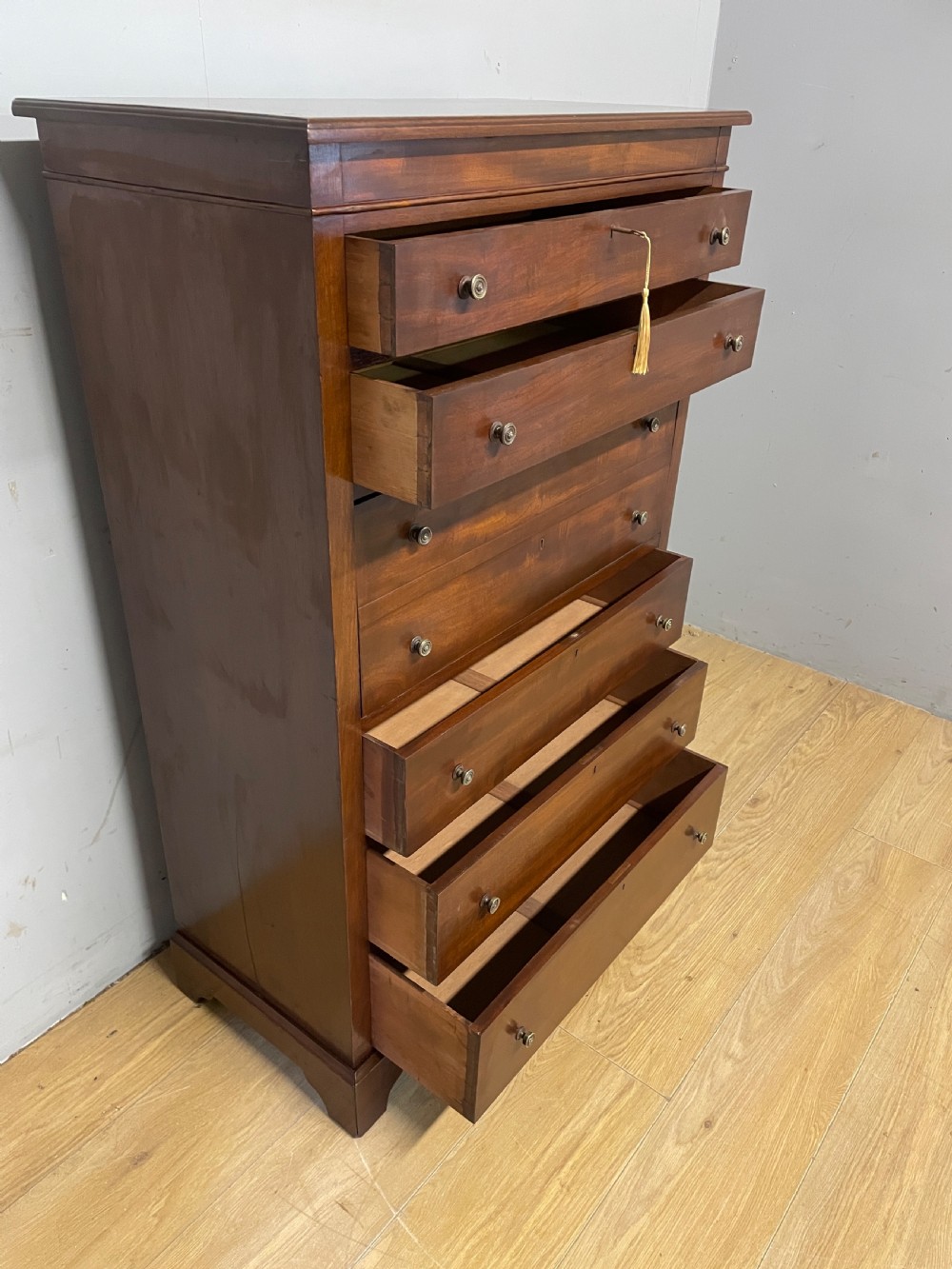 Edwardian mahogany 5 height slim chest of drawers with secretaire only 77cm wide  View VI