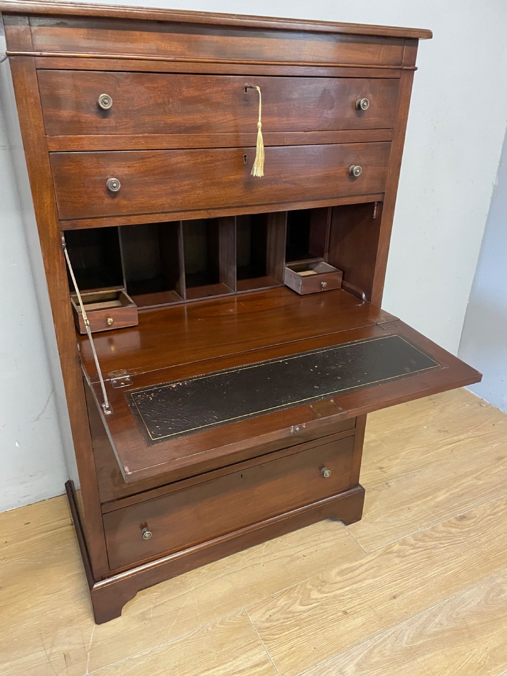 Edwardian mahogany 5 height slim chest of drawers with secretaire only 77cm wide  View IX