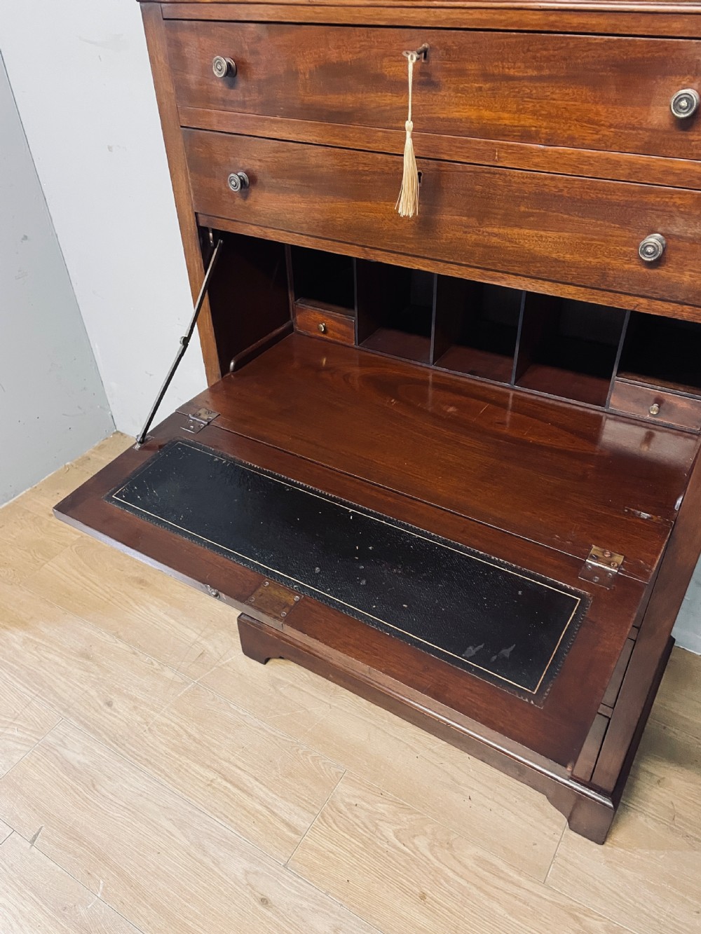 Edwardian mahogany 5 height slim chest of drawers with secretaire only 77cm wide  View X