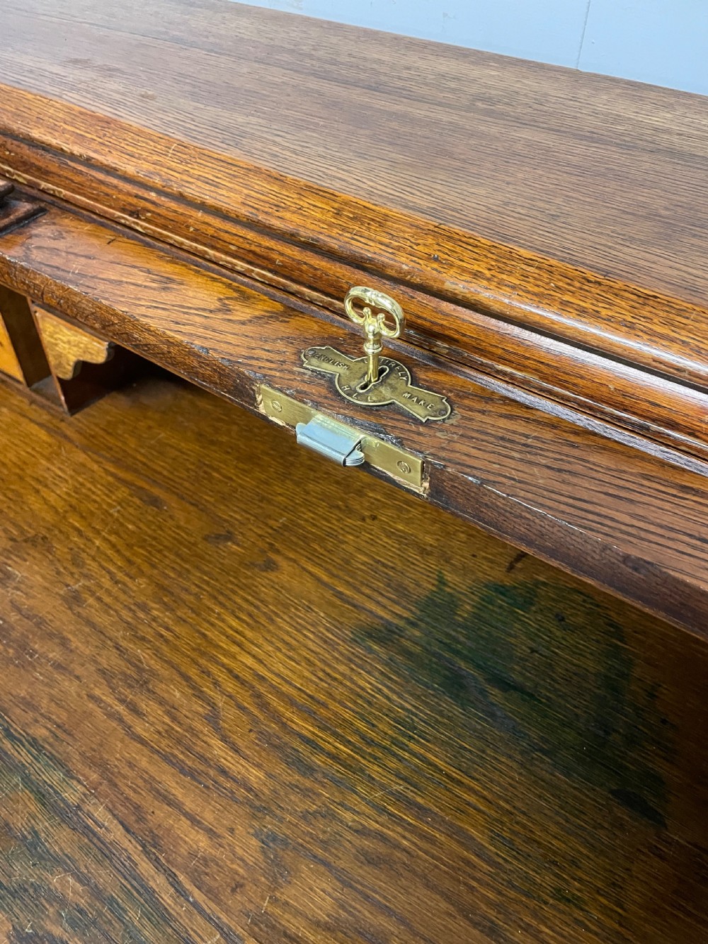 Edwardian golden oak roll top desk View VII