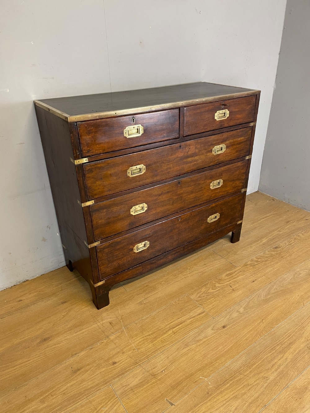 C19TH brass bound campaign  style chest of drawers  View II
