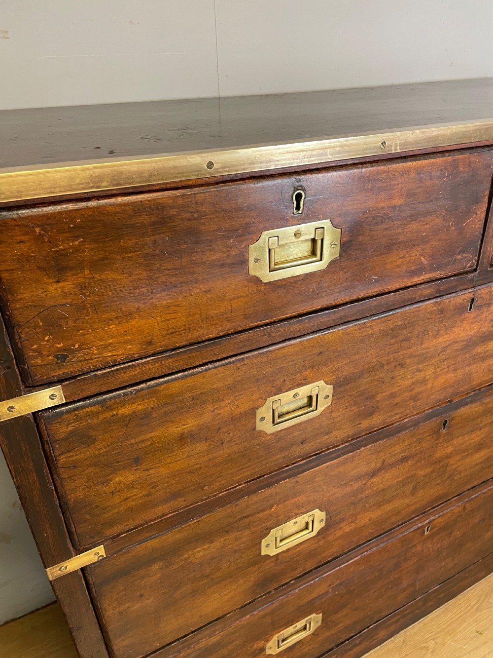 C19TH brass bound campaign  style chest of drawers  View IV