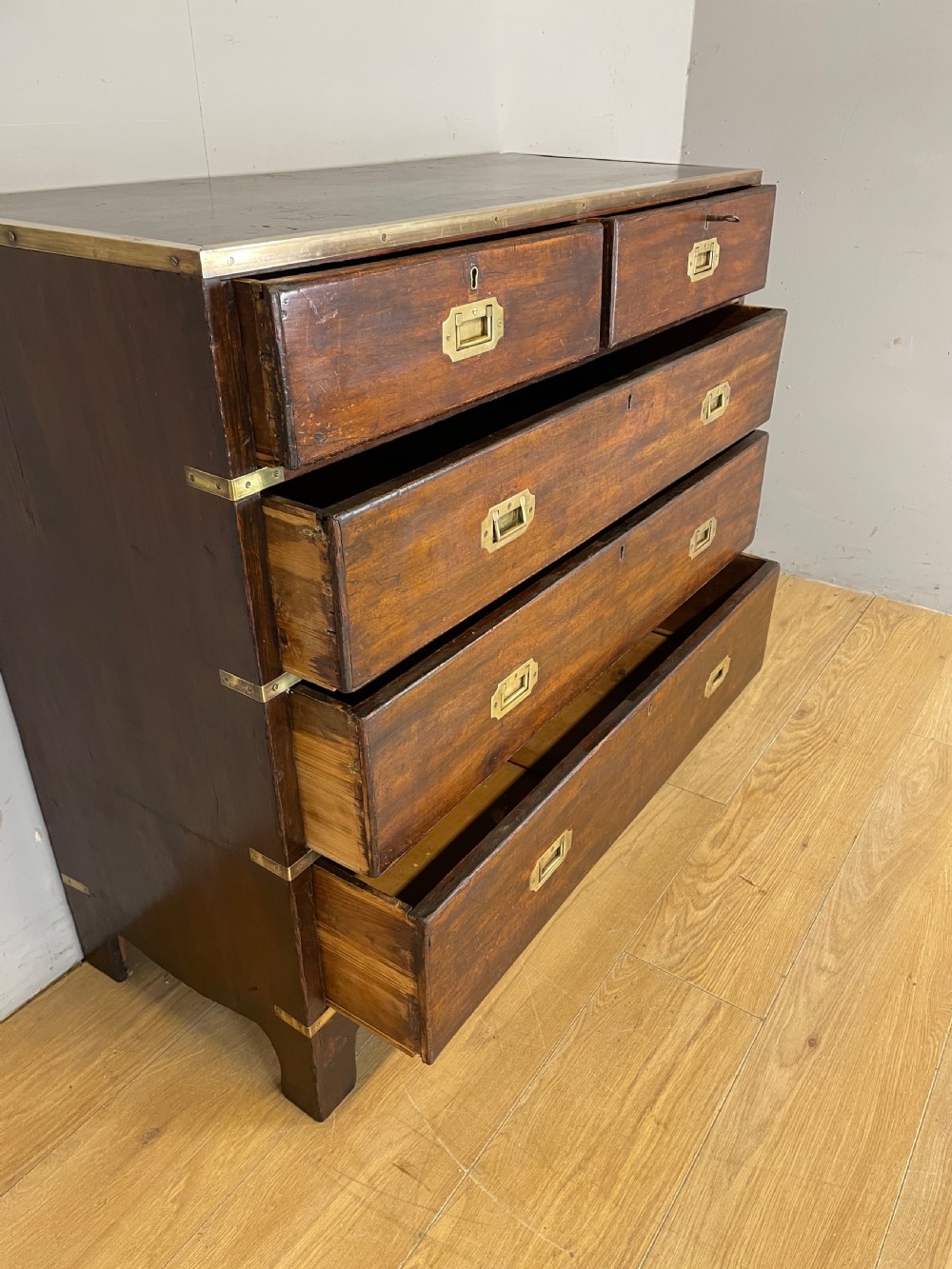 C19TH brass bound campaign  style chest of drawers  View V