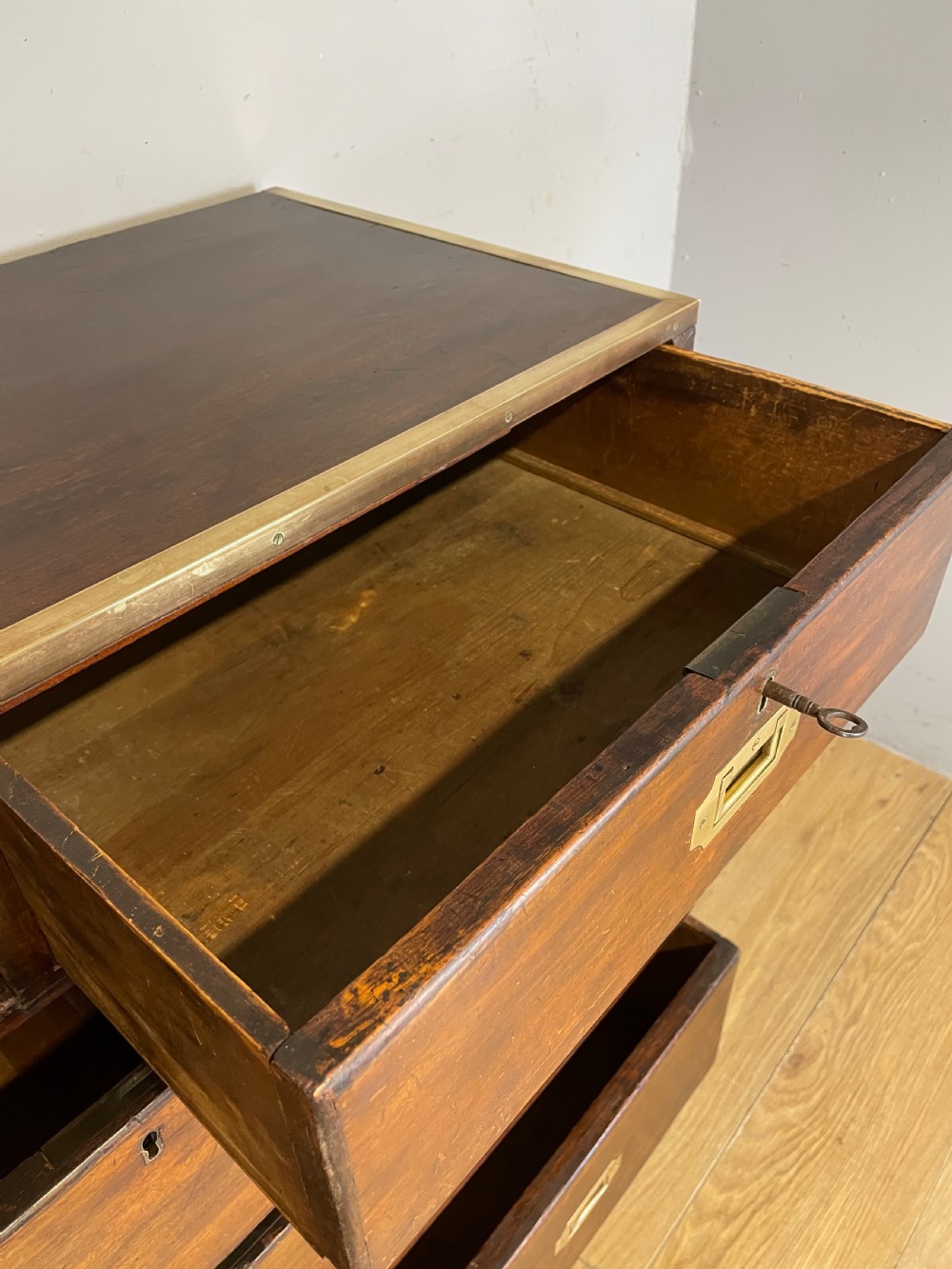 C19TH brass bound campaign  style chest of drawers  View VI