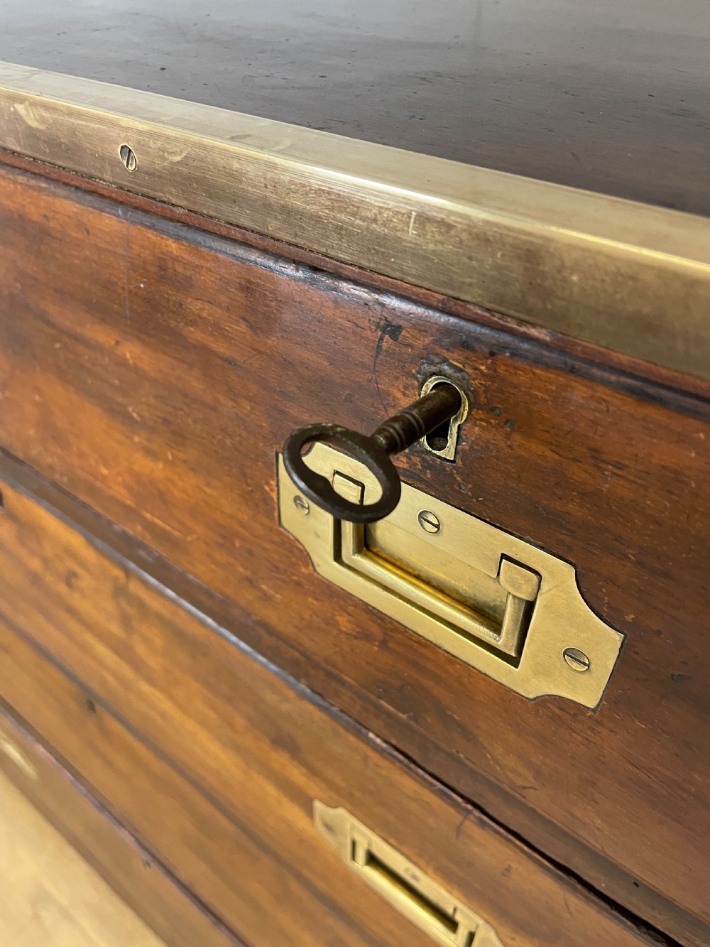 C19TH brass bound campaign  style chest of drawers  View XII