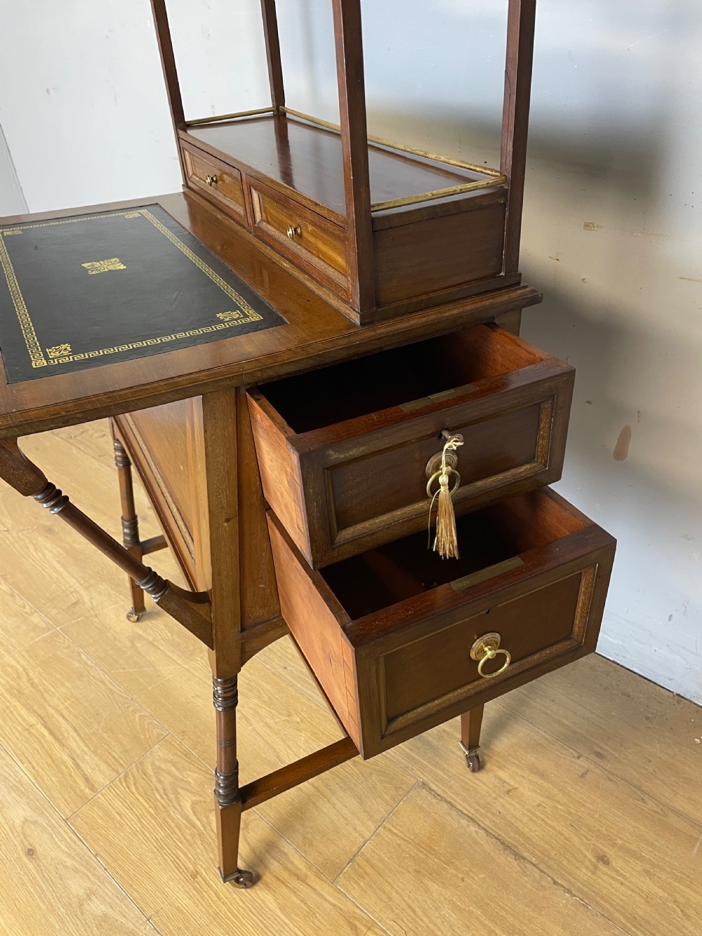 Liberty and Co Aesthetic Movement walnut writing desk in the manner of Christopher Dresser  View X