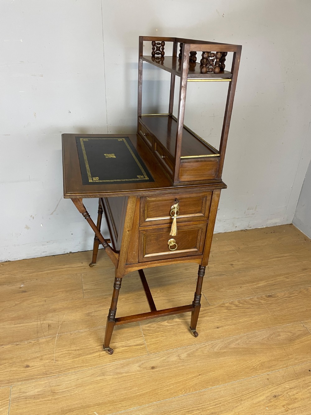 Liberty and Co Aesthetic Movement walnut writing desk in the manner of Christopher Dresser  View XI