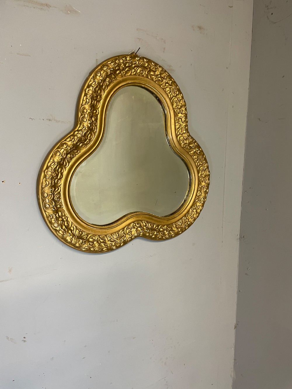 Edwardian gilt clover leaf bevelled mirror  View II