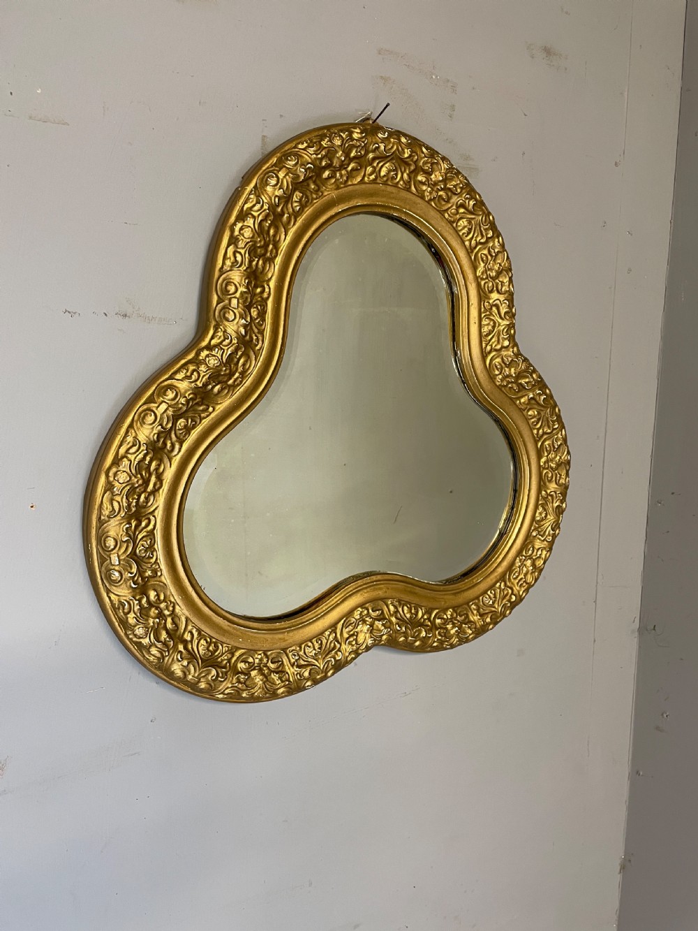 Edwardian gilt clover leaf bevelled mirror  View V