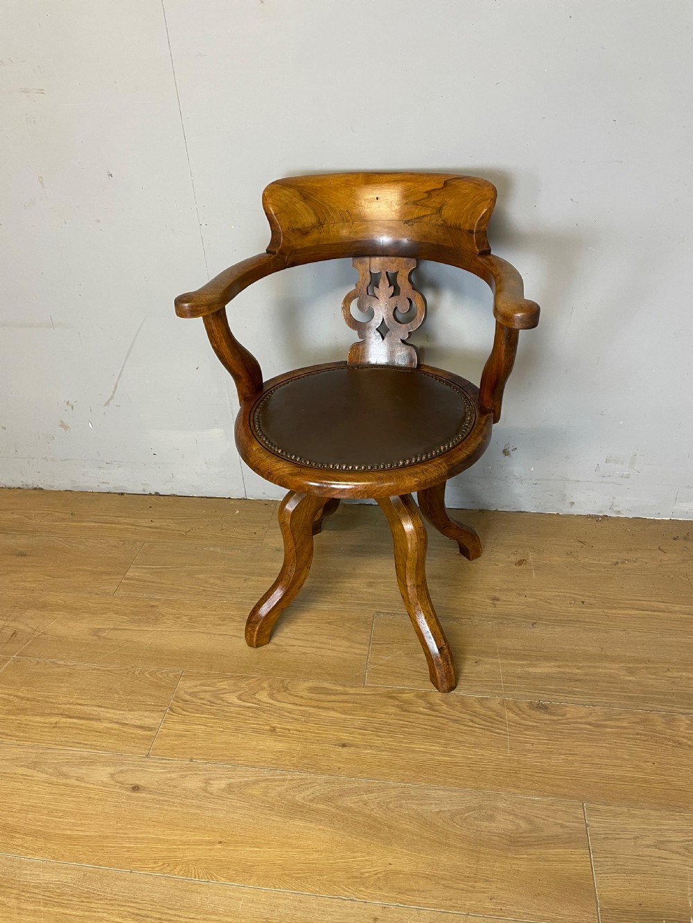 C19TH walnut revolving desk chair  View II