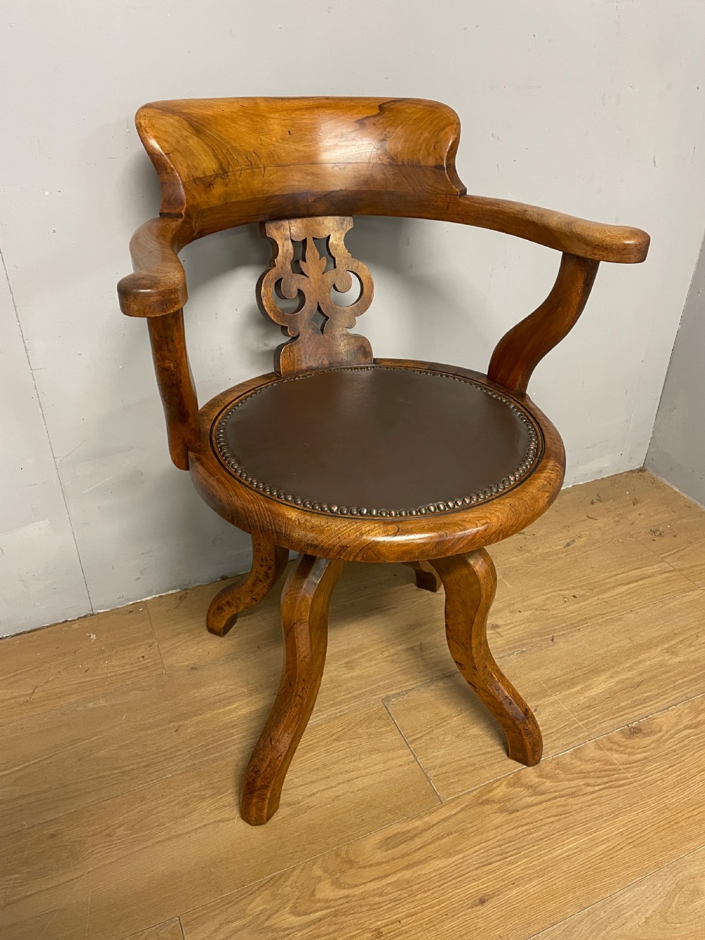 C19TH walnut revolving desk chair  View III
