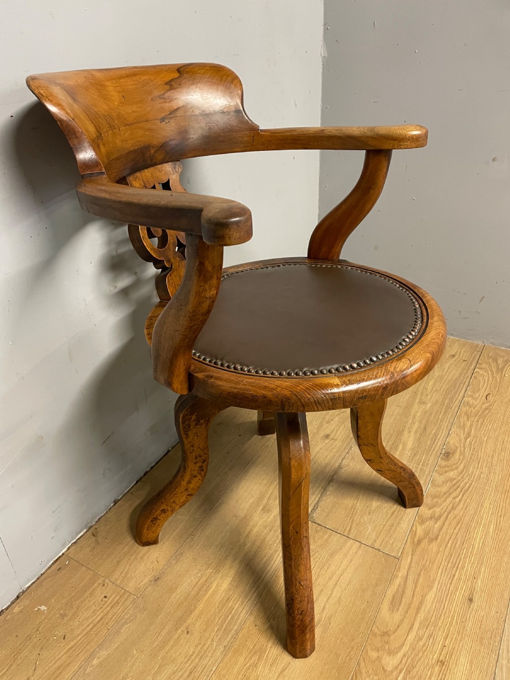 C19TH walnut revolving desk chair  View VII