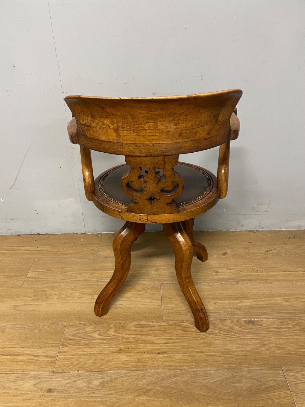 C19TH walnut revolving desk chair  View IX
