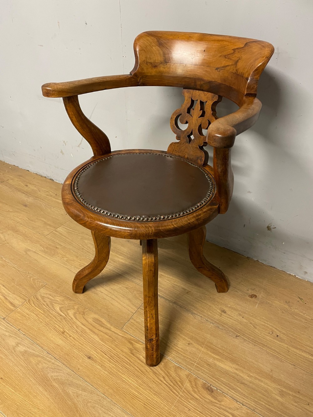 C19TH walnut revolving desk chair  View X