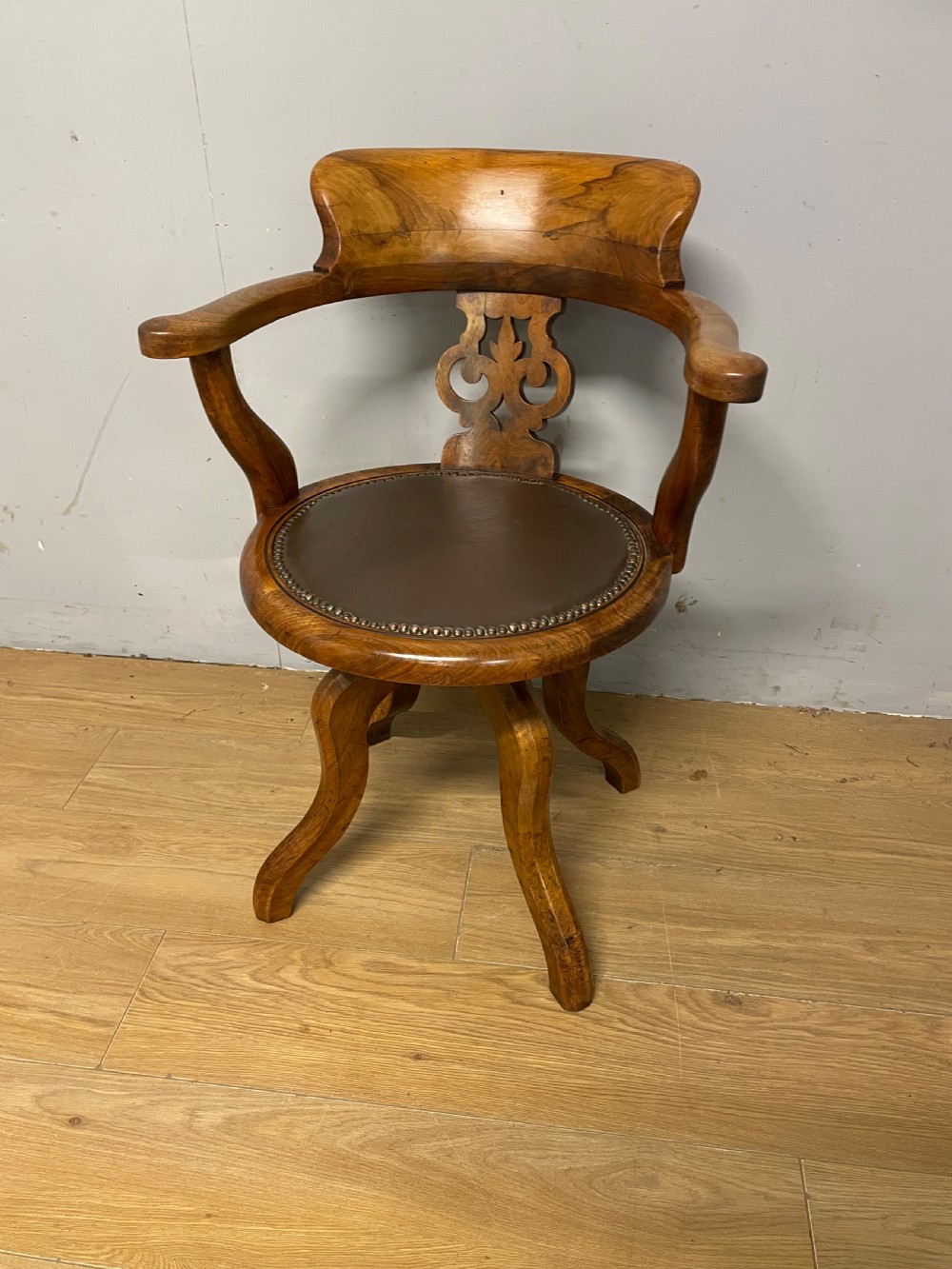 C19TH walnut revolving desk chair  View XI