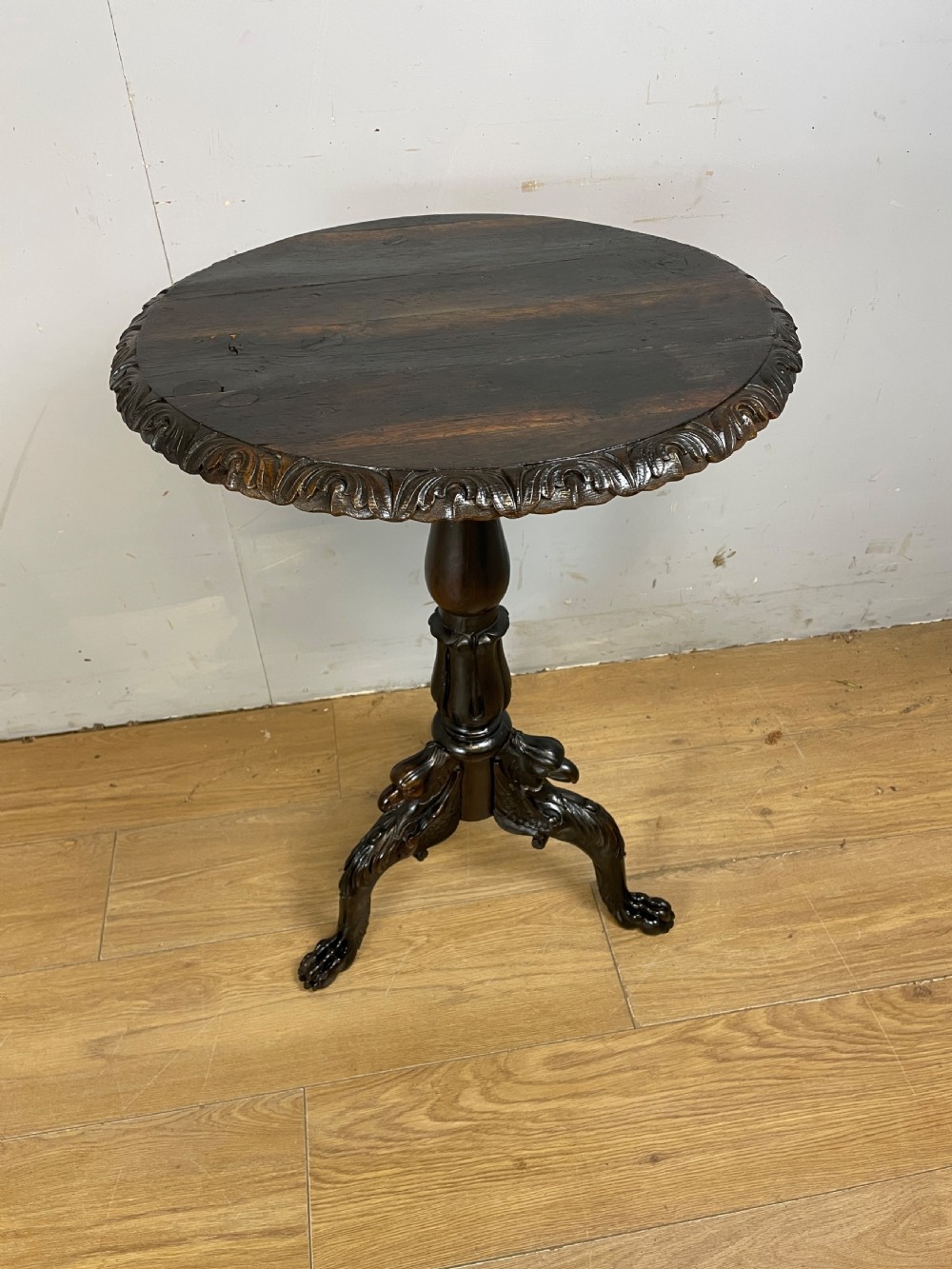 Late C18th rare carved oak tripod table 