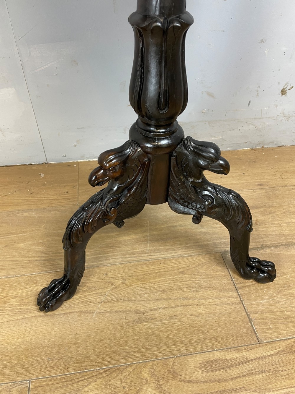Late C18th rare carved oak tripod table  View II