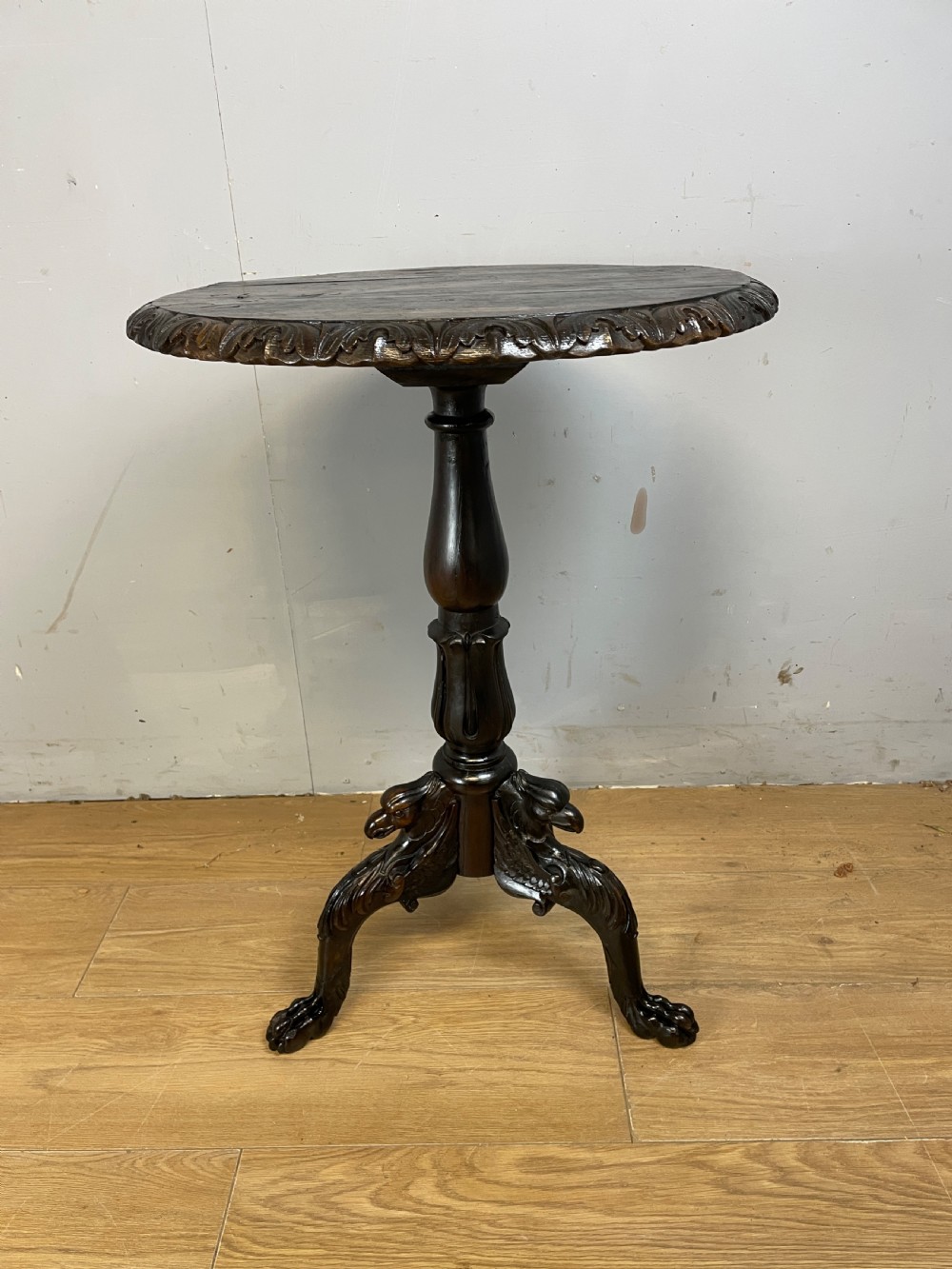 Late C18th rare carved oak tripod table  View VI