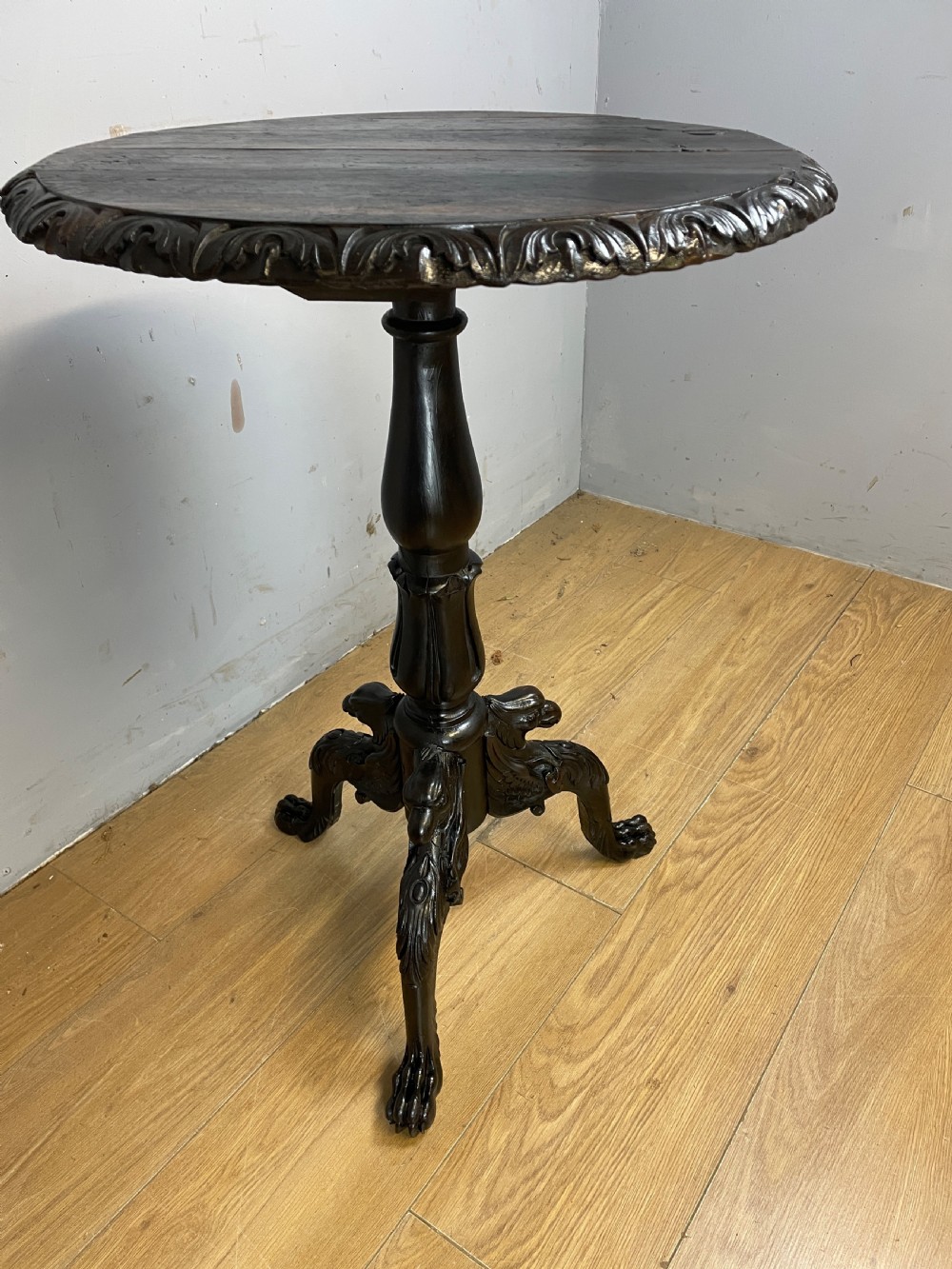 Late C18th rare carved oak tripod table  View VIII