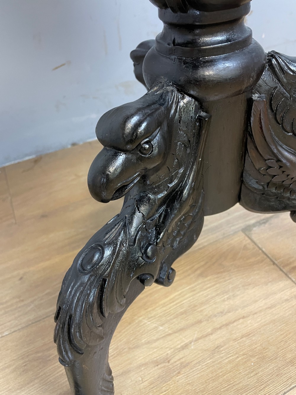 Late C18th rare carved oak tripod table  View IX