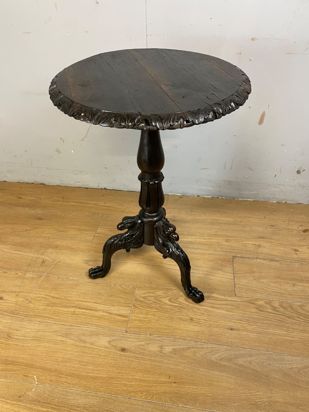 Late C18th rare carved oak tripod table  View XII